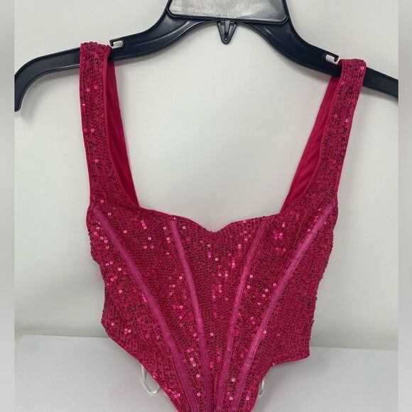 Hello Molly NWT Sz 2 Hot Pink Sequin Sexy Party Vibe Crop Top - Picture 5 of 11